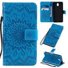 For LG K30 (2019) Pressed Printing Sunflower Pattern Horizontal Flip PU Leather Case with Holder & Card Slots & Wallet & Lanyard(Blue) - 1