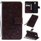 For LG K30 (2019) Pressed Printing Sunflower Pattern Horizontal Flip PU Leather Case with Holder & Card Slots & Wallet & Lanyard(Brown) - 1