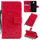 For LG K30 (2019) Pressed Printing Sunflower Pattern Horizontal Flip PU Leather Case with Holder & Card Slots & Wallet & Lanyard(Red) - 1