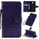 For LG K30 (2019) Pressed Printing Sunflower Pattern Horizontal Flip PU Leather Case with Holder & Card Slots & Wallet & Lanyard(Purple) - 1