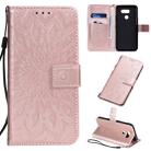 For LG K40S Pressed Printing Sunflower Pattern Horizontal Flip PU Leather Case with Holder & Card Slots & Wallet & Lanyard(Rose Gold) - 1