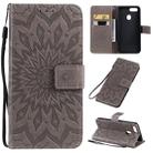 For OPPO A5 / A35 Pressed Printing Sunflower Pattern Horizontal Flip PU Leather Case with Holder & Card Slots & Wallet & Lanyard(Gray) - 1