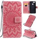 For OPPO A5 / A35 Pressed Printing Sunflower Pattern Horizontal Flip PU Leather Case with Holder & Card Slots & Wallet & Lanyard(Pink) - 1