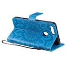 For OPPO A5 / A35 Pressed Printing Sunflower Pattern Horizontal Flip PU Leather Case with Holder & Card Slots & Wallet & Lanyard(Blue) - 5