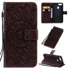 For OPPO A5 / A35 Pressed Printing Sunflower Pattern Horizontal Flip PU Leather Case with Holder & Card Slots & Wallet & Lanyard(Brown) - 1