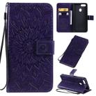 For OPPO A5 / A35 Pressed Printing Sunflower Pattern Horizontal Flip PU Leather Case with Holder & Card Slots & Wallet & Lanyard(Purple) - 1