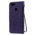 For OPPO A5 / A35 Pressed Printing Sunflower Pattern Horizontal Flip PU Leather Case with Holder & Card Slots & Wallet & Lanyard(Purple) - 3
