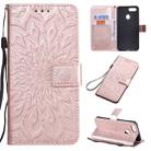 For OPPO A5 / A35 Pressed Printing Sunflower Pattern Horizontal Flip PU Leather Case with Holder & Card Slots & Wallet & Lanyard(Rose Gold) - 1