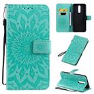 For OPPO F11 Pressed Printing Sunflower Pattern Horizontal Flip PU Leather Case with Holder & Card Slots & Wallet & Lanyard(Green) - 1