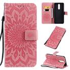 For OPPO F11 Pressed Printing Sunflower Pattern Horizontal Flip PU Leather Case with Holder & Card Slots & Wallet & Lanyard(Pink) - 1