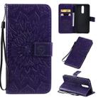 For OPPO F11 Pressed Printing Sunflower Pattern Horizontal Flip PU Leather Case with Holder & Card Slots & Wallet & Lanyard(Purple) - 1