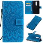 For OPPO F11 Pro Pressed Printing Sunflower Pattern Horizontal Flip PU Leather Case with Holder & Card Slots & Wallet & Lanyard(Blue) - 1