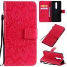 For OPPO F11 Pro Pressed Printing Sunflower Pattern Horizontal Flip PU Leather Case with Holder & Card Slots & Wallet & Lanyard(Red) - 1