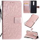 For OPPO F11 Pro Pressed Printing Sunflower Pattern Horizontal Flip PU Leather Case with Holder & Card Slots & Wallet & Lanyard(Rose Gold) - 1