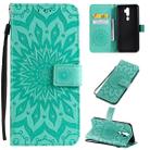 For OPPO A9 2020 / A5 2020 Pressed Printing Sunflower Pattern Horizontal Flip PU Leather Case with Holder & Card Slots & Wallet & Lanyard(Green) - 1