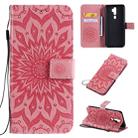 For OPPO A9 2020 / A5 2020 Pressed Printing Sunflower Pattern Horizontal Flip PU Leather Case with Holder & Card Slots & Wallet & Lanyard(Pink) - 1