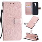 For OPPO A9 2020 / A5 2020 Pressed Printing Sunflower Pattern Horizontal Flip PU Leather Case with Holder & Card Slots & Wallet & Lanyard(Rose Gold) - 1