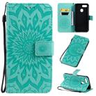 For OPPO A7 / A5s Pressed Printing Sunflower Pattern Horizontal Flip PU Leather Case with Holder & Card Slots & Wallet & Lanyard(Green) - 1