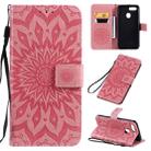 For OPPO A7 / A5s Pressed Printing Sunflower Pattern Horizontal Flip PU Leather Case with Holder & Card Slots & Wallet & Lanyard(Pink) - 1