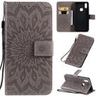 For Vivo V11i Pressed Printing Sunflower Pattern Horizontal Flip PU Leather Case with Holder & Card Slots & Wallet & Lanyard(Gray) - 1