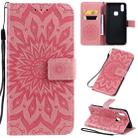 For Vivo V11i Pressed Printing Sunflower Pattern Horizontal Flip PU Leather Case with Holder & Card Slots & Wallet & Lanyard(Pink) - 1