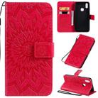 For Vivo V11i Pressed Printing Sunflower Pattern Horizontal Flip PU Leather Case with Holder & Card Slots & Wallet & Lanyard(Red) - 1