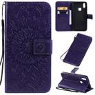 For Vivo V11i Pressed Printing Sunflower Pattern Horizontal Flip PU Leather Case with Holder & Card Slots & Wallet & Lanyard(Purple) - 1