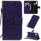 For Vivo Y15 / Y17 Pressed Printing Sunflower Pattern Horizontal Flip PU Leather Case with Holder & Card Slots & Wallet & Lanyard(Purple) - 1