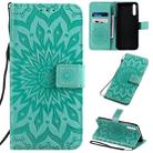 For Huawei Enjoy 10S Pressed Printing Sunflower Pattern Horizontal Flip PU Leather Case with Holder & Card Slots & Wallet & Lanyard(Green) - 1