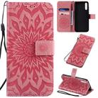 For Huawei Enjoy 10S Pressed Printing Sunflower Pattern Horizontal Flip PU Leather Case with Holder & Card Slots & Wallet & Lanyard(Pink) - 1