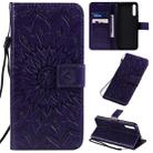 For Huawei Enjoy 10S Pressed Printing Sunflower Pattern Horizontal Flip PU Leather Case with Holder & Card Slots & Wallet & Lanyard(Purple) - 1