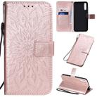 For Huawei Enjoy 10S Pressed Printing Sunflower Pattern Horizontal Flip PU Leather Case with Holder & Card Slots & Wallet & Lanyard(Rose Gold) - 1