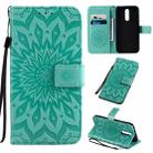 For Xiaomi Redmi 8 Pressed Printing Sunflower Pattern Horizontal Flip PU Leather Case with Holder & Card Slots & Wallet & Lanyard(Green) - 1