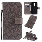 For Xiaomi Redmi 8 Pressed Printing Sunflower Pattern Horizontal Flip PU Leather Case with Holder & Card Slots & Wallet & Lanyard(Gray) - 1