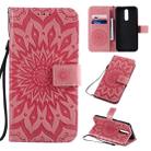 For Xiaomi Redmi 8 Pressed Printing Sunflower Pattern Horizontal Flip PU Leather Case with Holder & Card Slots & Wallet & Lanyard(Pink) - 1