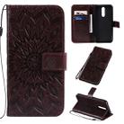 For Xiaomi Redmi 8 Pressed Printing Sunflower Pattern Horizontal Flip PU Leather Case with Holder & Card Slots & Wallet & Lanyard(Brown) - 1