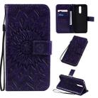 For Xiaomi Redmi 8 Pressed Printing Sunflower Pattern Horizontal Flip PU Leather Case with Holder & Card Slots & Wallet & Lanyard(Purple) - 1