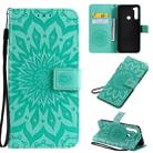 Xiaomi Redmi Note 8T Pressed Printing Sunflower Pattern Horizontal Flip PU Leather Case with Holder & Card Slots & Wallet & Lanyard(Green) - 1