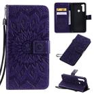 Xiaomi Redmi Note 8T Pressed Printing Sunflower Pattern Horizontal Flip PU Leather Case with Holder & Card Slots & Wallet & Lanyard(Purple) - 1