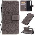 For Xiaomi Mi CC9 Pro / Mi Note 10 Pressed Printing Sunflower Pattern Horizontal Flip PU Leather Case with Holder & Card Slots & Wallet & Lanyard(Gray) - 1