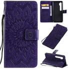 For Xiaomi Mi CC9 Pro / Mi Note 10 Pressed Printing Sunflower Pattern Horizontal Flip PU Leather Case with Holder & Card Slots & Wallet & Lanyard(Purple) - 1