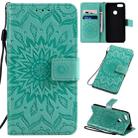 For Motorola MOTO E6 Play Pressed Printing Sunflower Pattern Horizontal Flip PU Leather Case with Holder & Card Slots & Wallet & Lanyard(Green) - 1