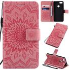 For Motorola MOTO E6 Play Pressed Printing Sunflower Pattern Horizontal Flip PU Leather Case with Holder & Card Slots & Wallet & Lanyard(Pink) - 1