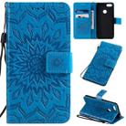 For Motorola MOTO E6 Play Pressed Printing Sunflower Pattern Horizontal Flip PU Leather Case with Holder & Card Slots & Wallet & Lanyard(Blue) - 1