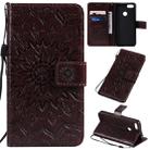 For Motorola MOTO E6 Play Pressed Printing Sunflower Pattern Horizontal Flip PU Leather Case with Holder & Card Slots & Wallet & Lanyard(Brown) - 1