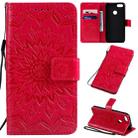 For Motorola MOTO E6 Play Pressed Printing Sunflower Pattern Horizontal Flip PU Leather Case with Holder & Card Slots & Wallet & Lanyard(Red) - 1
