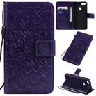 For Motorola MOTO E6 Play Pressed Printing Sunflower Pattern Horizontal Flip PU Leather Case with Holder & Card Slots & Wallet & Lanyard(Purple) - 1