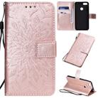 For Motorola MOTO E6 Play Pressed Printing Sunflower Pattern Horizontal Flip PU Leather Case with Holder & Card Slots & Wallet & Lanyard(Rose Gold) - 1