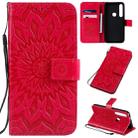 For Motorola MOTO G8 Plus Pressed Printing Sunflower Pattern Horizontal Flip PU Leather Case with Holder & Card Slots & Wallet & Lanyard(Red) - 1