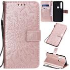 For Motorola MOTO G8 Plus Pressed Printing Sunflower Pattern Horizontal Flip PU Leather Case with Holder & Card Slots & Wallet & Lanyard(Rose Gold) - 1